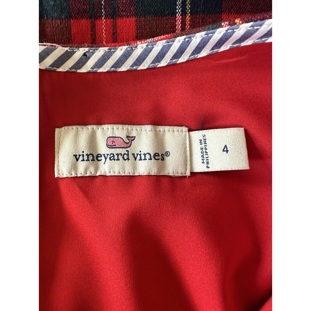 Vineyard Vines Plaid Greenwich Flutter Sleeve Red Velvet Dress Size 4 - Picture 3 of 6